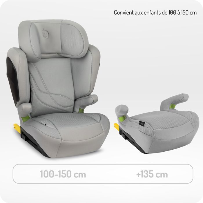 Seggiolino auto MoMi MEI - I-SIZE 100-150 cm - Gruppo 2/3 - ISOFIX - Schienale regolabile in 9 posizioni - Fino a 36 kg - Grigio