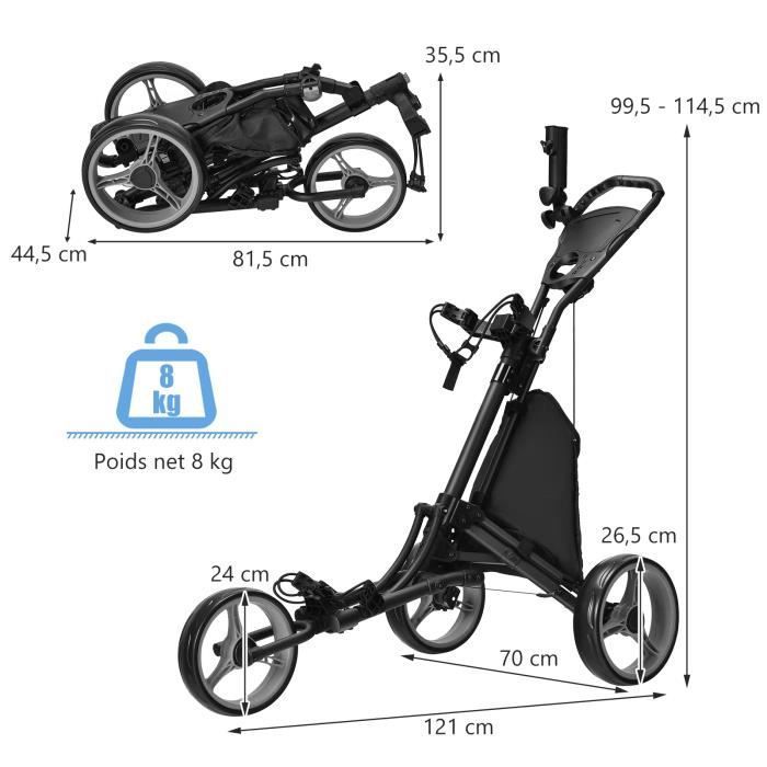 COSTWAY 6-Wheel Folding Golf Trolley with Elastic Strap, Adjustable Umbrella Holder and Cup Holder, Aluminum-Coated Bag, Gray
