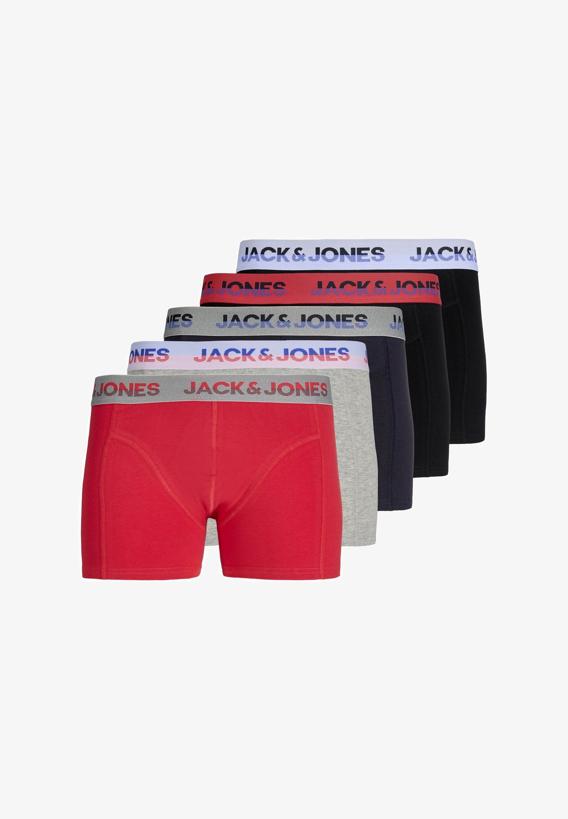 Jack & Jones 5er-Pack – Boxershorts – Dunkelblau (LGM) / Rokokorot / Schwarz / Schwarz
