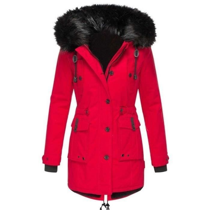 Fleece down jacket - MOBIGARLAN - Women's - Red - Windproof with hood