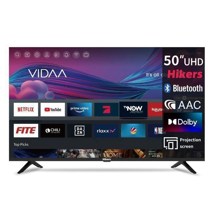 Hikers 50Z1 Téléviseur Smart TV - Écran 50 pouces Résolution UHD 3840*2160 Dolby Atmos USBx2 - Noir