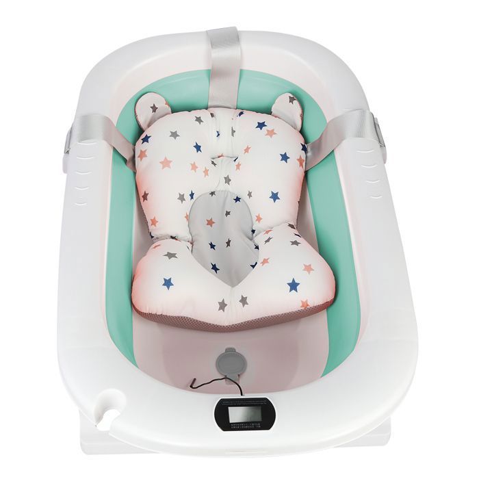 Bañera plegable para bebé con cojín y termómetro incorporado - Bañera infantil con soporte - 76*45*18 cm - Verde