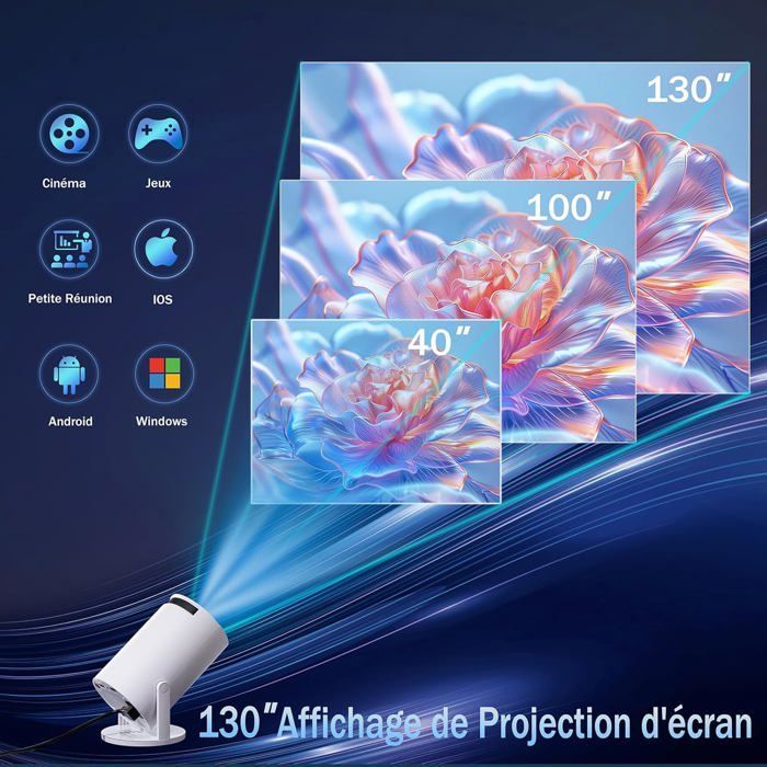 Mini proiettore 1080P FHD 4K - Wi-Fi 6/Bluetooth 5.2 - Rotazione a 180° - Compatibile con HDMI/USB/PS5 - App integrata con mouse