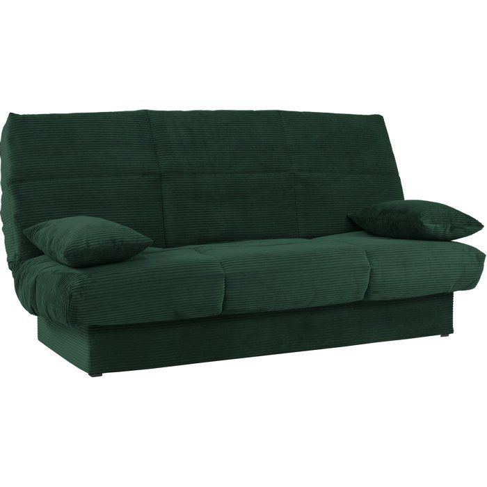 Banquette clic-clac - 3 places - Avec coussins - Tissu Vert -190 x 90 x 92 cm - CLEM