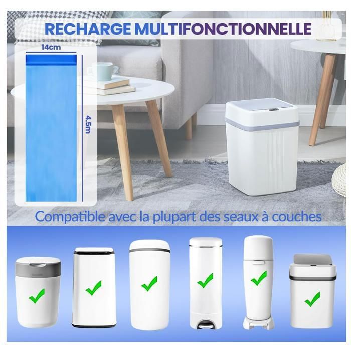 Paquete de 12 recambios para contenedor de pañales, bolsas y recambios para contenedor de pañales a prueba de olores de gran capacidad, R DIAPER BIN REFILL