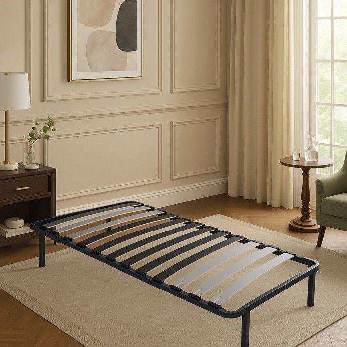 Sommier Cadre Lattes Pieds 100x200 x 29 cm en Mtal - 9 Larges Lattes de 12,5 cm - Montage Rapide