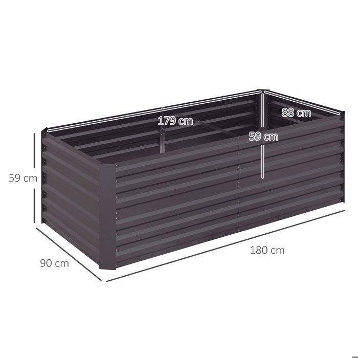 Huerto de jardín Outsunny - rectangular - tubos de refuerzo de acero galvanizado - 180 x 90 x 59 cm - gris oscuro