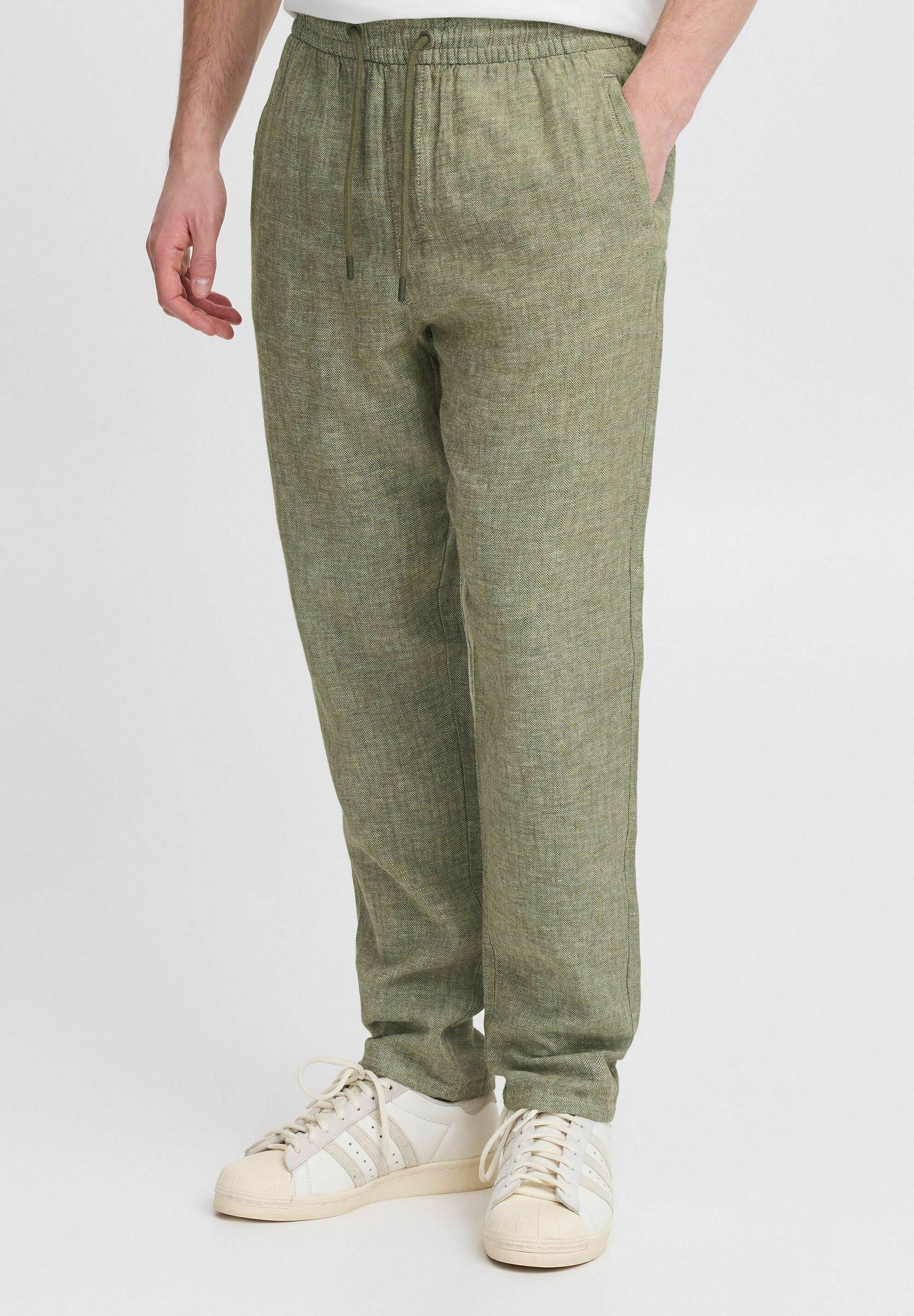 BHMORGAN Leinenmischung - Hose - olivgrünes Nachtblau