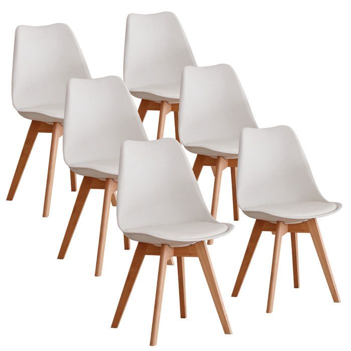 Chairs - DOWISDOLY - Set of 6 - Scandinavian Chairs - Wooden Legs - W 49 x D 42 x H 83 (white)