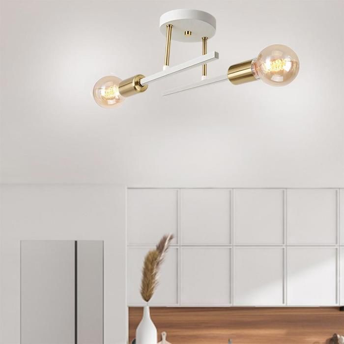 Lámpara de techo industrial retro WOTTES, 2 cabezales E27, aplique de pared escandinavo - Blanco y cobre - 1 unidad para pasillo de loft