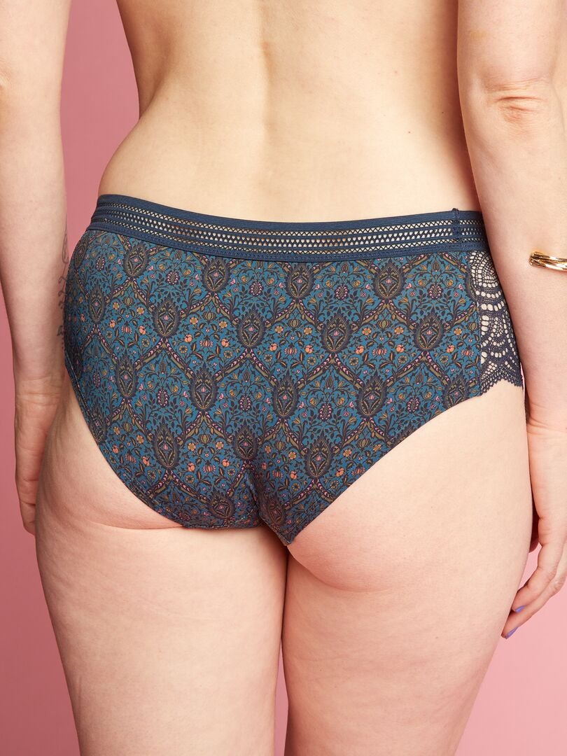 Culottes de microfibra y encaje - AZUL