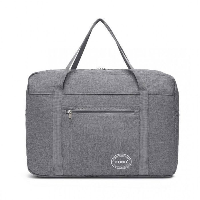 Bolsa de viaje plegable Kono, bolsa de cabina de 45x32x14cm, bolsa deportiva plegable grande con múltiples bolsillos, impermeable y resistente al desgaste, color gris.