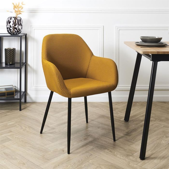 Juego de 4 sillas de comedor amarillas de tela de malla texturizada 3D - ELECTRON