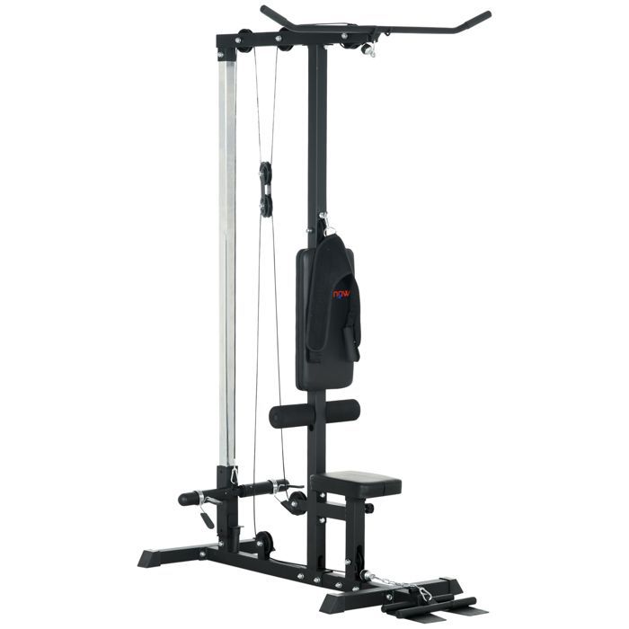 Vægttræningsstation - SPORTNOW - pulleysystem til bryst- og latissimus dorn pulldowns og overkropsøvelser - stål - sort
