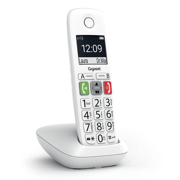 Teléfono inalámbrico GIGASET E290 blanco - Pantalla y teclas grandes - Modo de mejora de audio - Agenda telefónica para 150 contactos