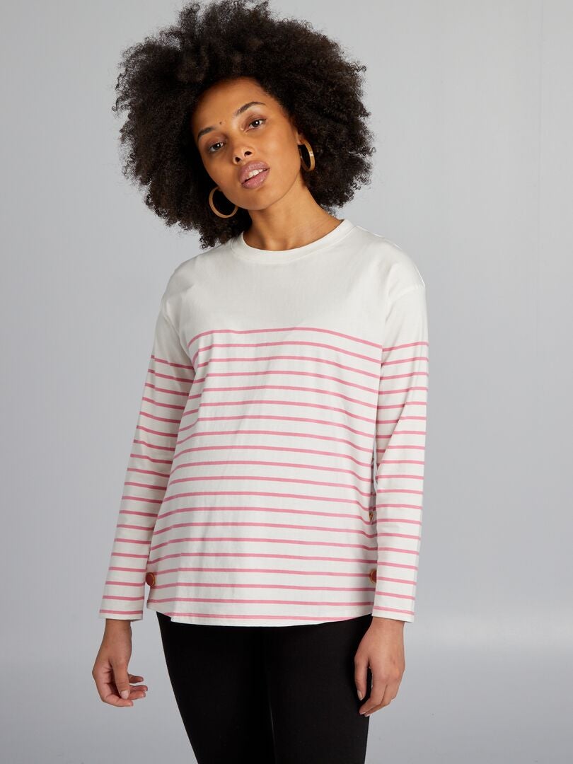 Gestreept verpleeg-T-shirt - ROZE
