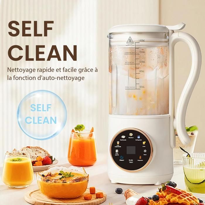 Máquina automática para hacer leche de soja de 1400 ml, batidora multifuncional con calefacción, 16 cuchillas de acero inoxidable, limpieza automática, inicio diferido.