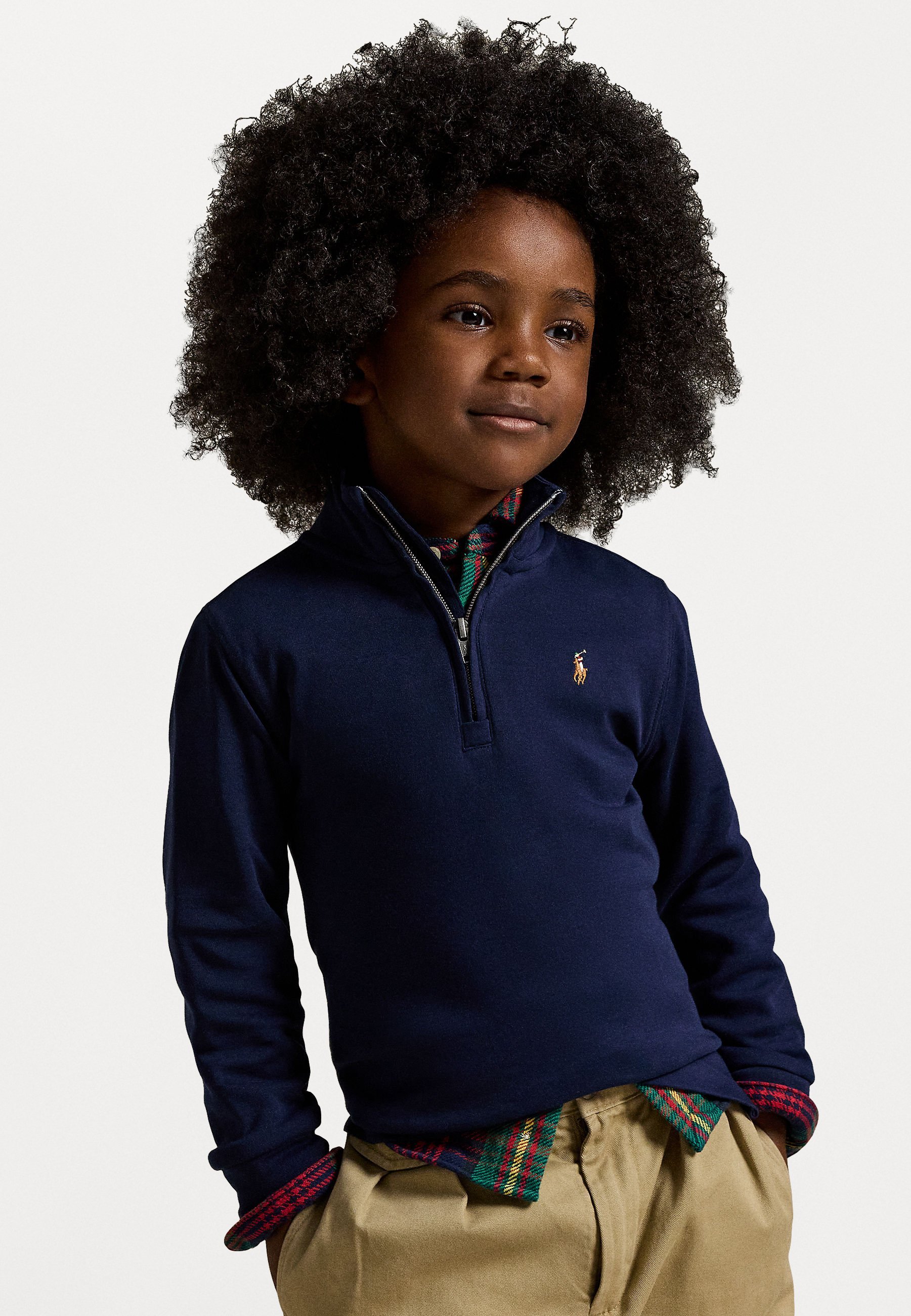 Pull Polo Ralph Lauren en coton interlock à quart de zip - Haut à manches longues - Bleu marine raffiné
