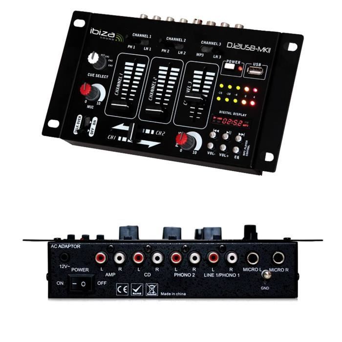 DJ Headphones + DJ21-USB-MKII IBIZA Sound Mixer + Dynamic Microphone Black