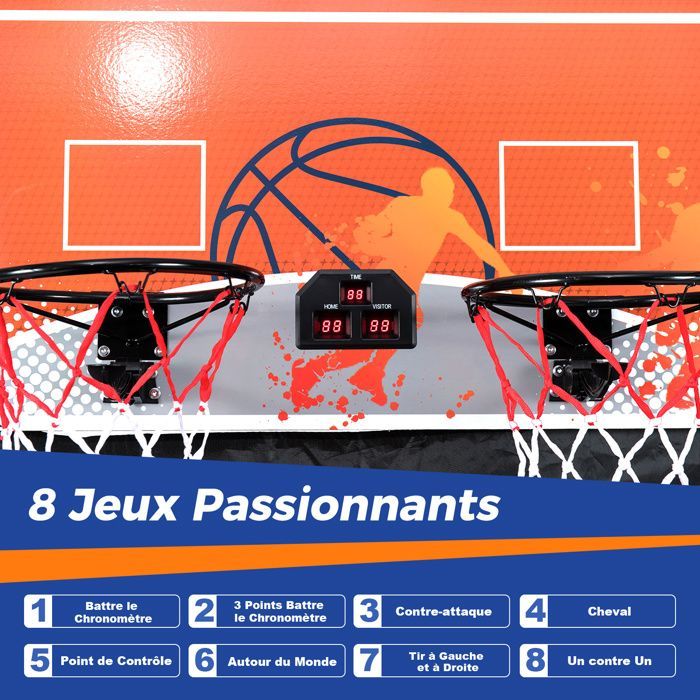 COSTWAY Foldable Children's Arcade Basketball Game - 8 Game Modes - Electronic Scoring - Sound Effects - 4 Players - LED Screen - Double Hoop