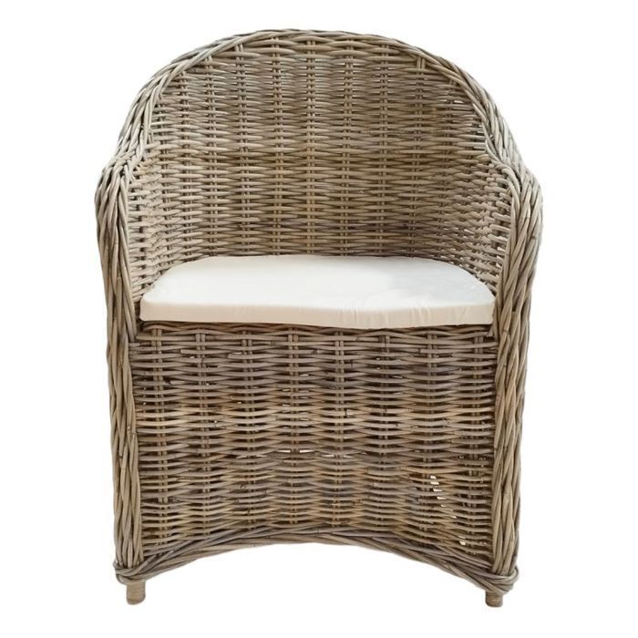 Conjunto de 2 sillones de kubu tejido natural con cojines blancos – MAEVA 2 Meubletmoi