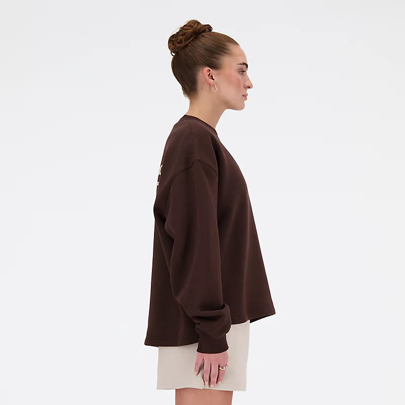 Damen-Sweatshirt mit Rundhalsausschnitt und gebürsteter Rückseite aus Fleece von Linear Heritage in Schwarz-Kaffee