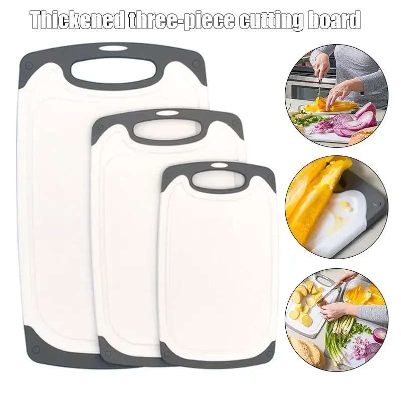 Planche à découper en plastique PP, ensemble de trois pièces pour la découpe de fruits et légumes, planche à découper pour viande conforme aux normes FDA.
