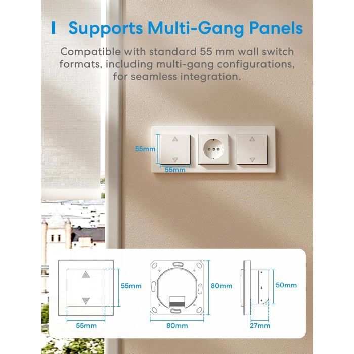 Interruptor para persiana enrollable con conexión WiFi - Compatible con asistentes de voz y de texto | Control remoto por voz | REQUIERE CABLE NEUTRO