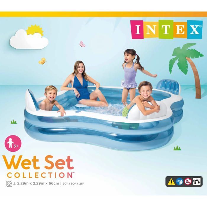 Piscina familiar octogonal azul con asientos y reposacabezas, 229 x 229 x 66 cm - INTEX - 56475