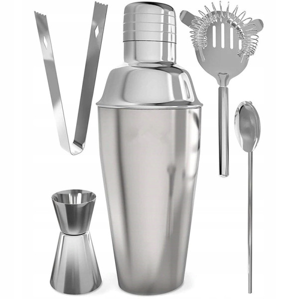 Zestaw Barmański 5 El - Shaker Cobbler 750 Ml Srebrny