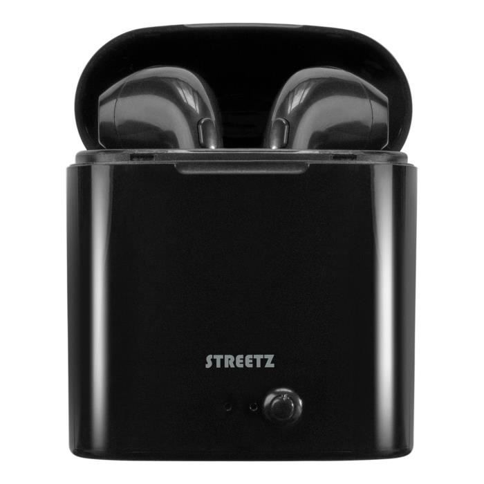 Auriculares inalámbricos STREETZ - Auténtica tecnología inalámbrica - Estuche de carga de 350 mAh - Resistentes al sudor - Negro