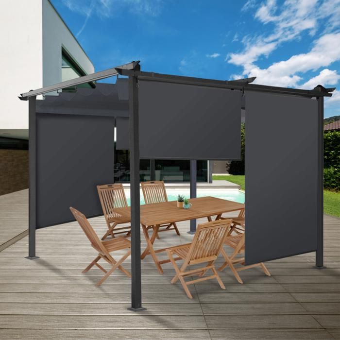 IDMARKET Lot de 2 stores enrouleurs L.124 x H. 225 CM pour pergola gris anthracite