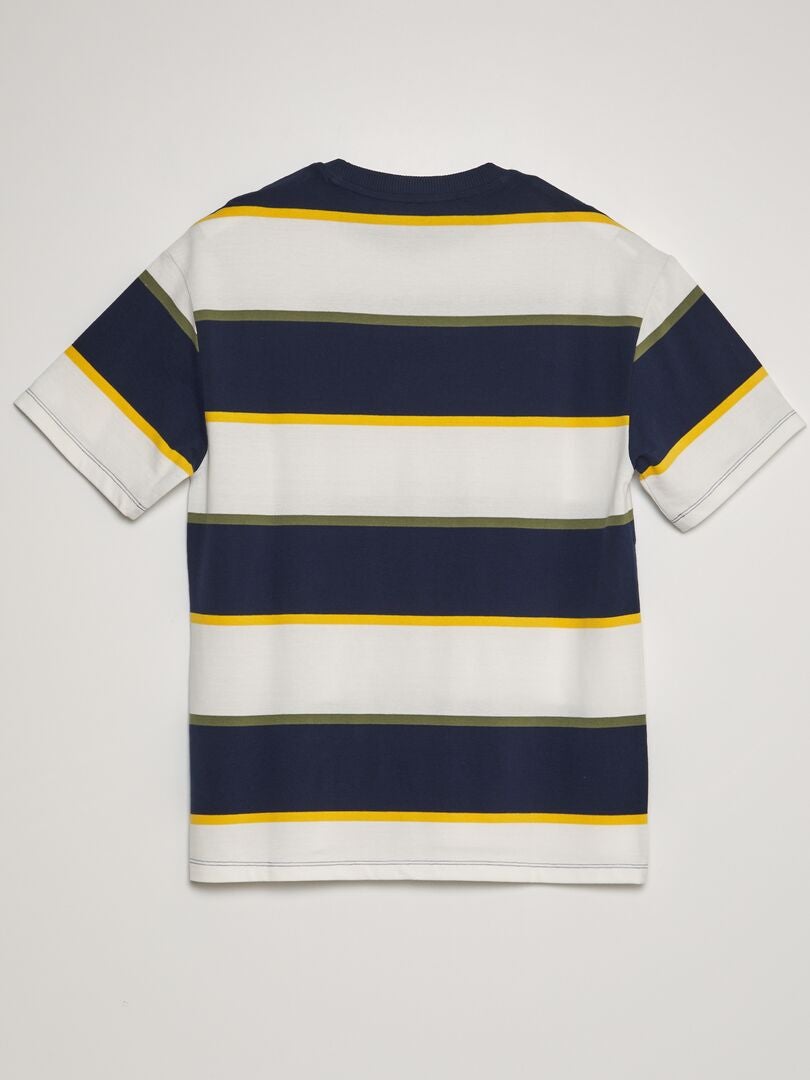 Gestreept katoenen piqué T-shirt - WIT