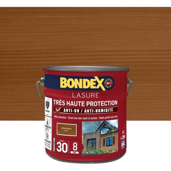 BONDEX - Tinte para madera de 8 años - FPS 30 - Roble medio - Acabado satinado - 2,5 L