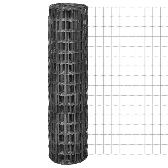 Valla de acero estilo europeo - MEUBLECHIC - 10x1,5 m - Gris - Alambre de acero recubierto de PVC - Resistente a los rayos UV - Resistente a la corrosión