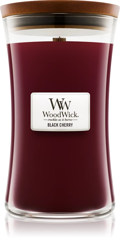 Woodwick melnā ķirša aromātiskā svece ar koka dakti