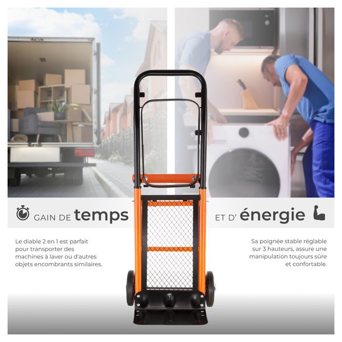 Sackkarre – TECTAKE – 2-in-1-Wagen mit Stahlring und Gummiband zur Taschensicherung, 80 kg Tragkraft – Orange