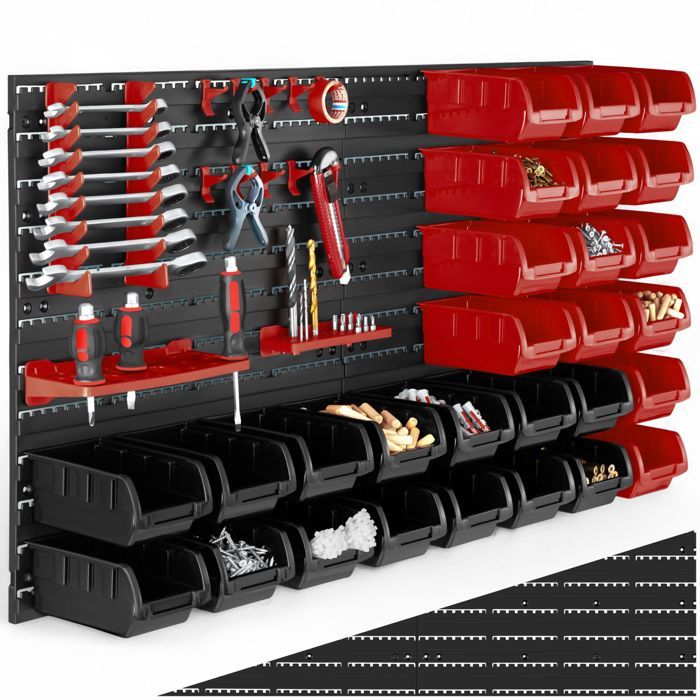 Organizador - TECTAKE - Cargador de piezas pequeñas con 28 cajas apilables, soportes para herramientas y portatarjetas.