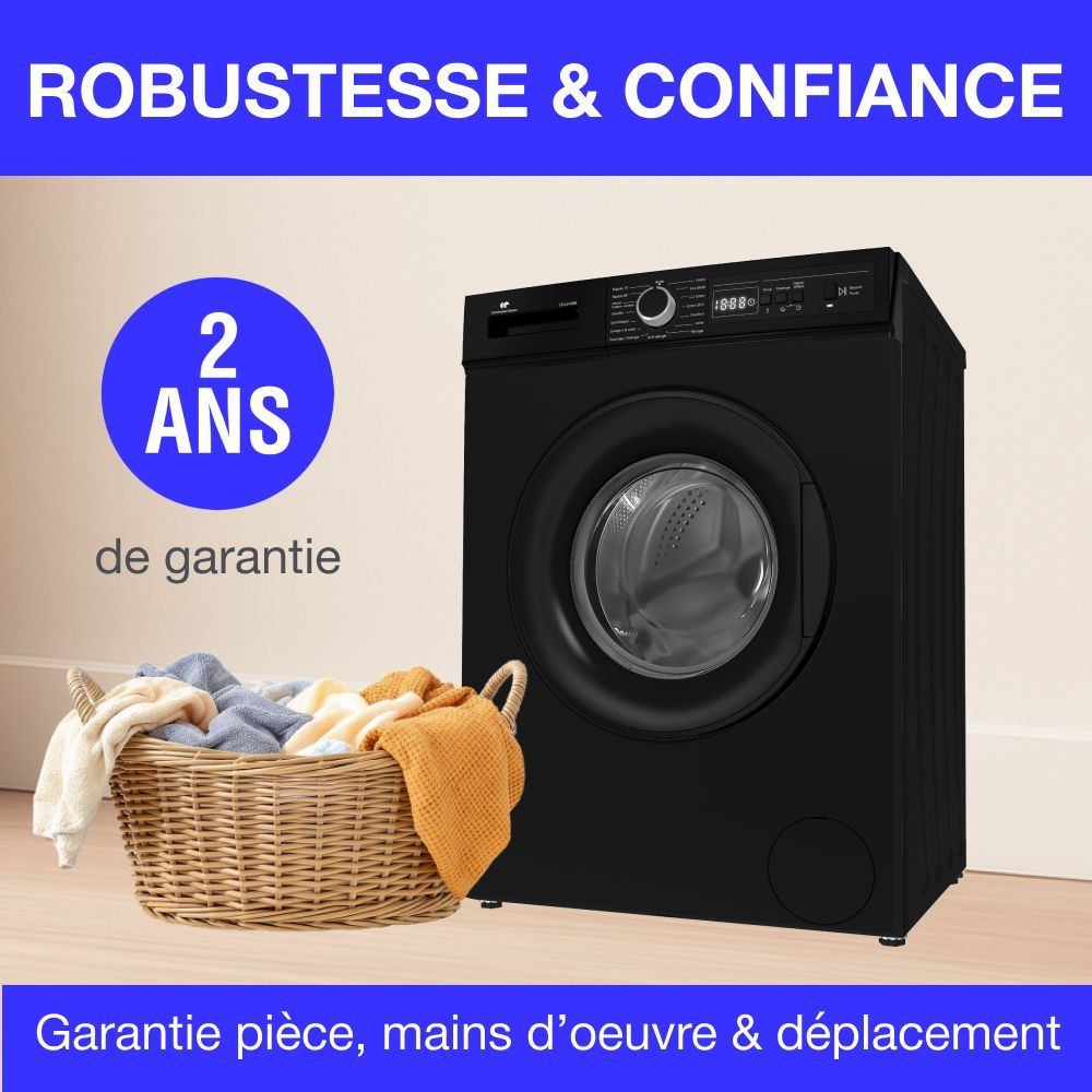 Lave-linge hublot CONTINENTAL EDISON CELL9140IB - 9kg - Largeur 59,6 cm - Classe A - 1400 trs - moteur induction - noir mat