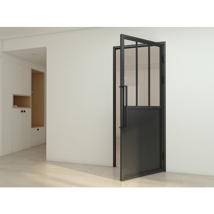 Schulte loft-style interior glass door, 83x204cm, hinged glass door, workshop style with black base, right-hand opening