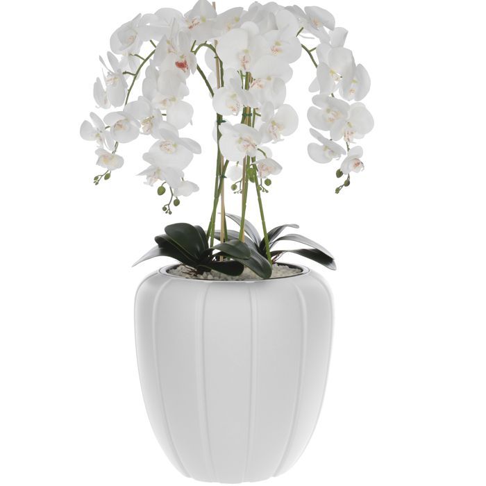 Orquídea artificial - BOTELLA - 90 cm de alto - Maceta blanca - Aspecto realista - Fácil de cuidar