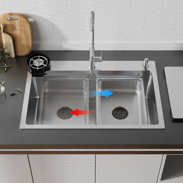 Kitchen sink - DEWINNER - Integrated double step - 70x45x22 cm - Soap dispenser & cutting board