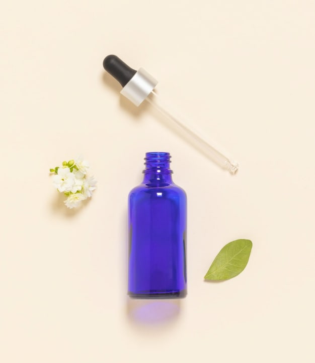 Flacon DIN18 compte-goutte en verre bleu 50ml