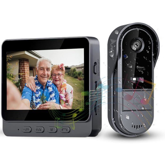 Sonnette sans Fil Exterieur Etanche avec écran IPS de 4.3 1080P Sonnette sans Fil avec Camera IP69 Visiophone Audio Bidirectionnel