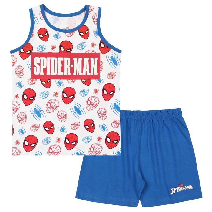 Pijama de dos piezas de Spider-Man para niño, sin tirantes, pantalón corto, azul, 4 años