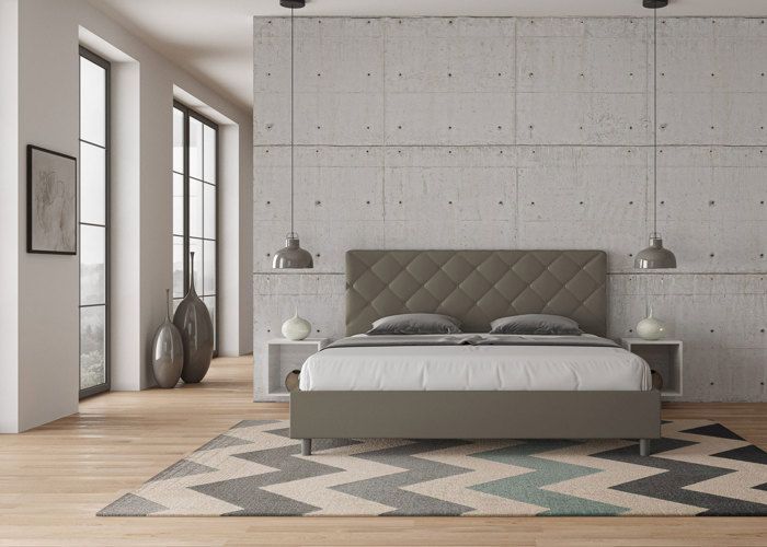 Lit king size - Ityhome - Paryse - Simili cuir cappuccino - 200x200 cm - Avec sommier