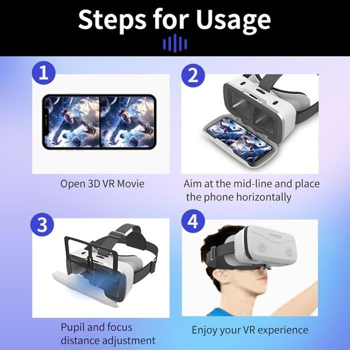 VR Headset, 3D HD Virtual Reality Headset with Blue Light Blocking, VR Glasses Compatible with Android/iOS 4.7-7.2 Inch Screens (White)