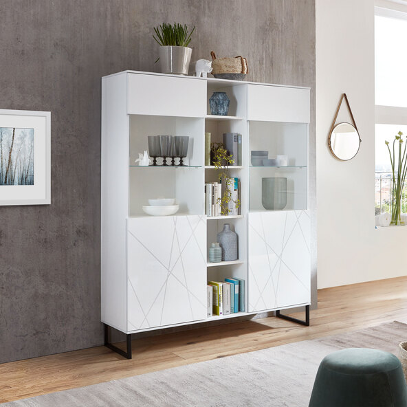 Hochglanz-Vitrine mit 3D-Optik, weiß