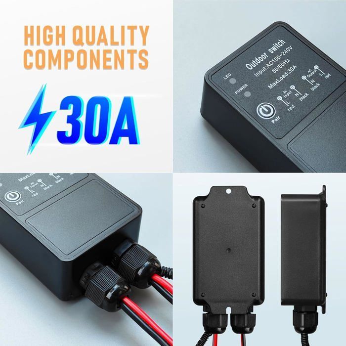 Télécommande sans fil étanche interrupteur radio AC 240V 220V récepteur relais 30A pour emplacement humide zone de cour extérieure