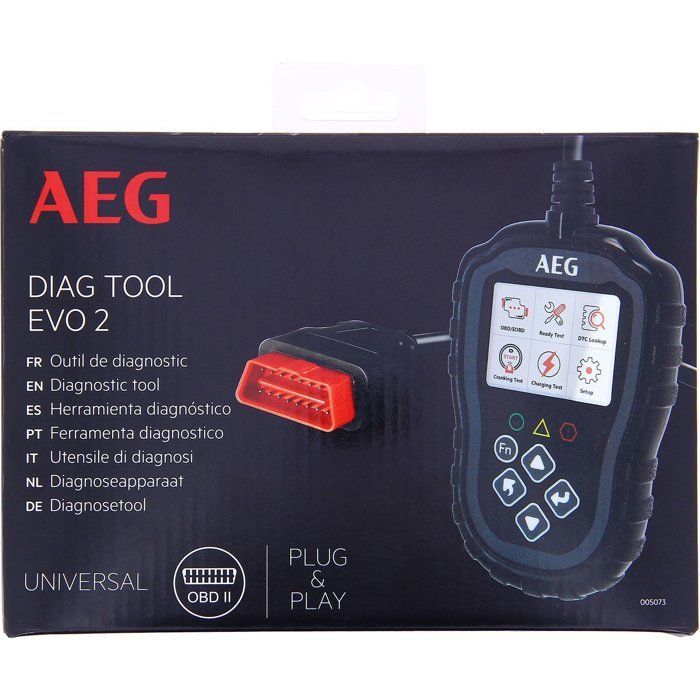 Herramienta de diagnóstico - AEG - OBD2 Evol 2 - Prueba de arranque - Estado del circuito de carga - Lectura de códigos de avería